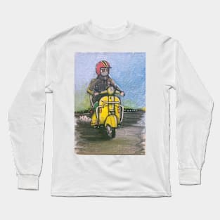 Retro Scooter, Classic Scooter, Scooterist, Scootering, Scooter Rider, Mod Art Long Sleeve T-Shirt